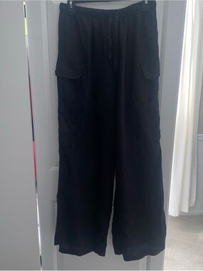 Magaschoni Pants Womens Size Medium Black Wide Leg‎ Linen Cargo Capsule Casual